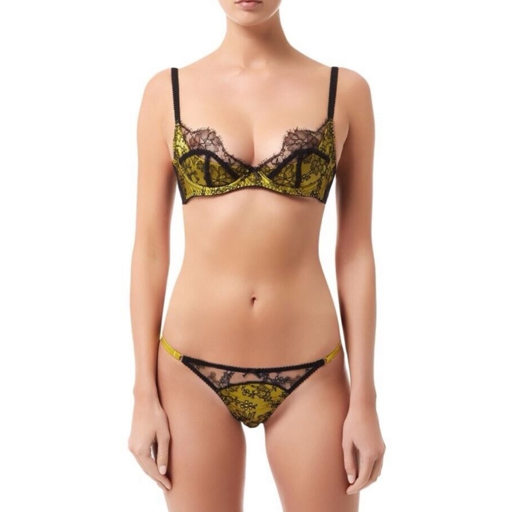 Agent Provocateur Leisa Lace Trim Yellow and Black Lingerie Set